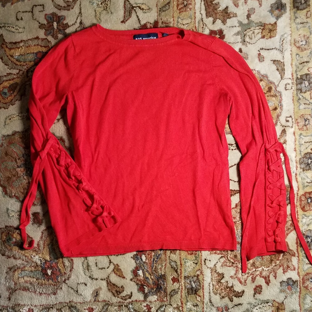 Red Tie Bell Sleeve Shirt